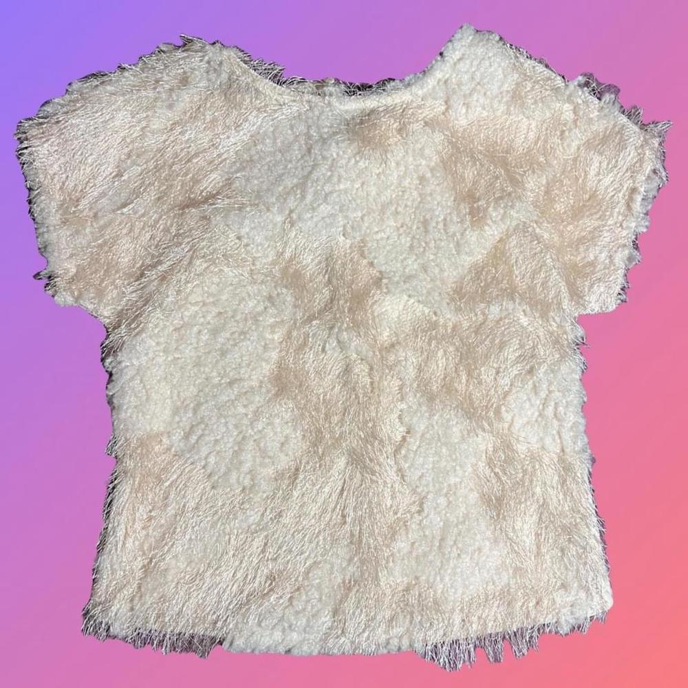 Hayden Shaggy Faux Fur Fancy Short Sleeves Blouse, Girls 7/8